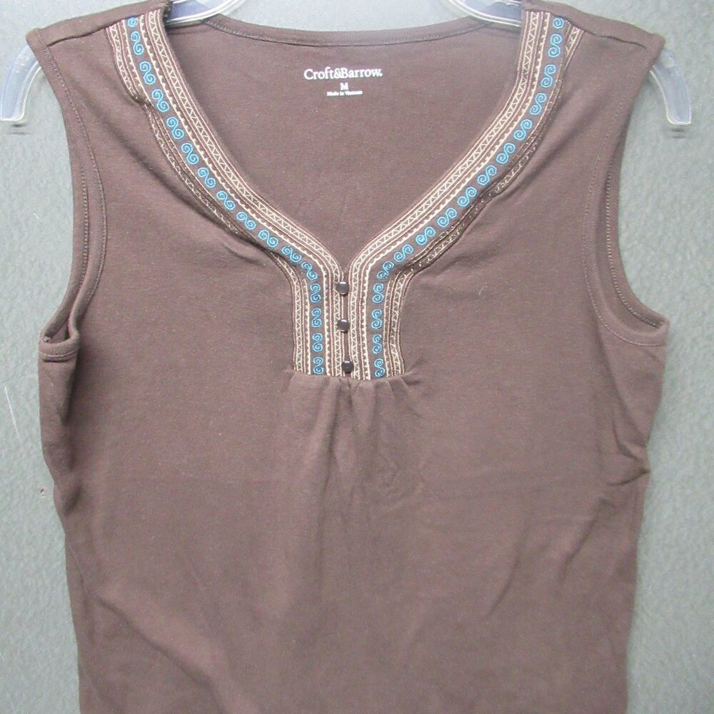 Croft and Barrow Brown Embroidered Tank Top Size M
